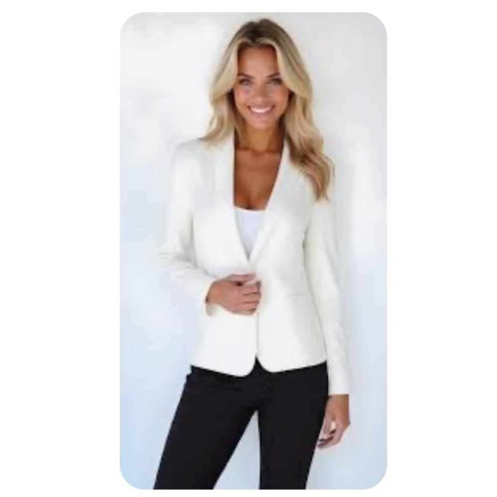 Tahari Blazer Women M White Linen Blend Single Button Quiet Luxury Capsule Chic